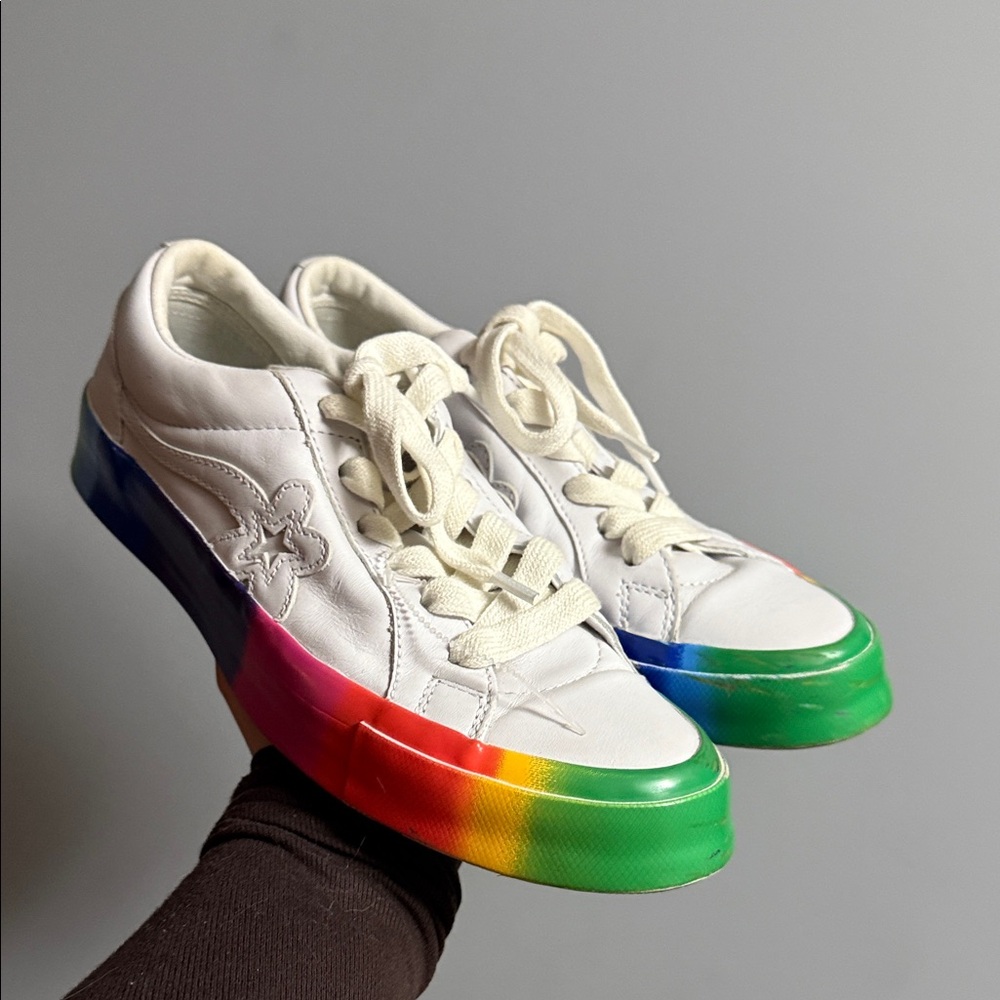 Converse White Athletic Shoes with Colorful Rainbow Sole
